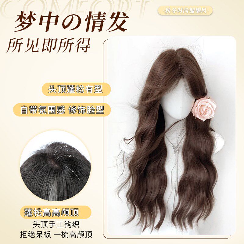 不用戴发网假发女片头顶增发量高颅顶马尾大波浪长卷发刘海假发片图片