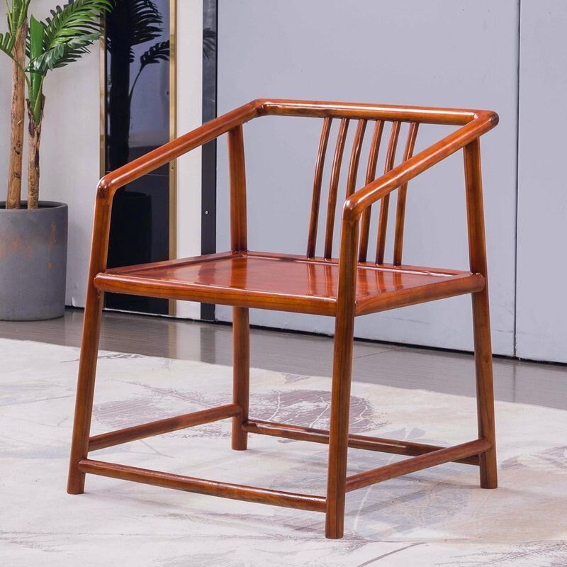 新中式实木椅子圈椅办公家用泡茶梳子椅太师椅仿古凳子整装橡胶木