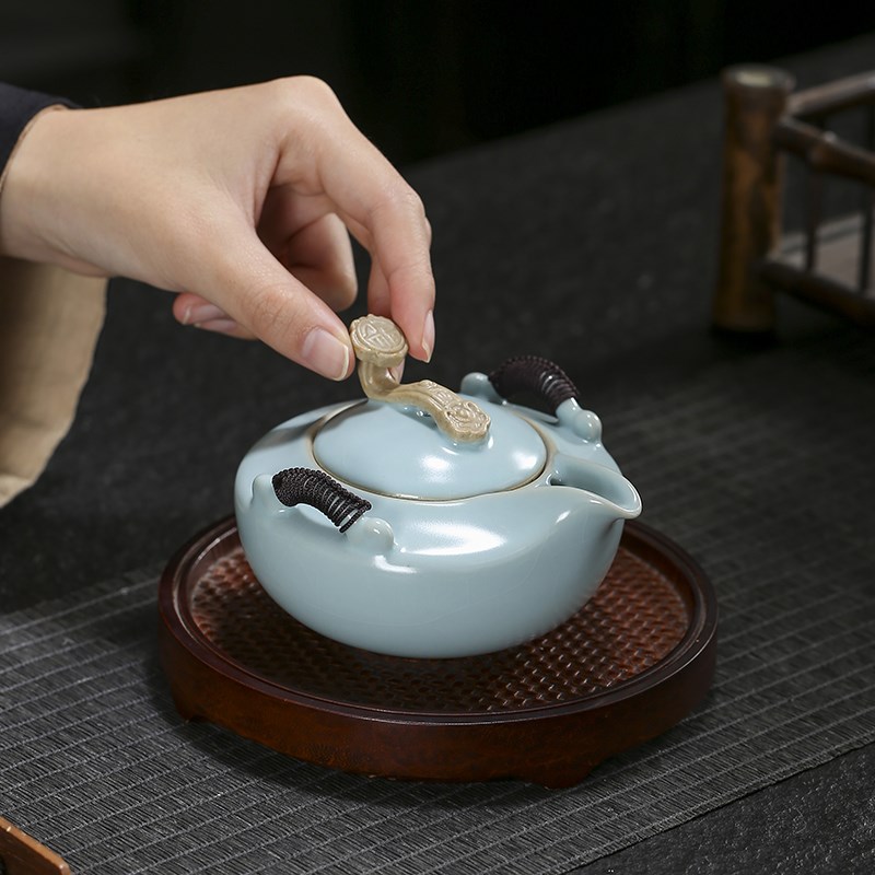 金丝汝窑大号西施壶功夫茶道茶具茶壶泡茶家用陶瓷泡茶器泡茶壶