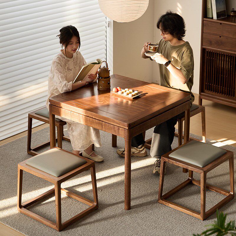 洪林坊新中式黑胡桃实木正方形方桌八仙桌餐桌椅组合茶馆棋牌茶桌