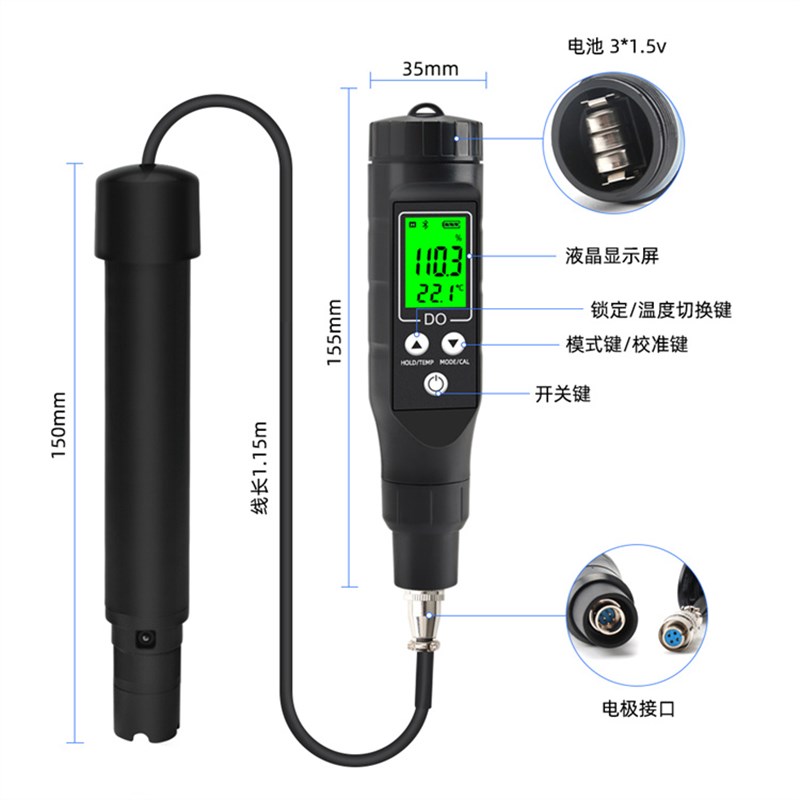 高精度便携式溶氧仪水产养殖鱼塘DO污水测试仪智能自动溶解氧检测