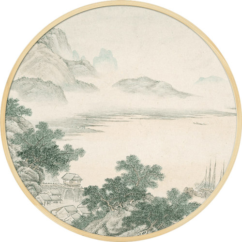 圆形山水挂画电表箱装饰画遮挡客厅玄关古风背景墙国画新中式壁画