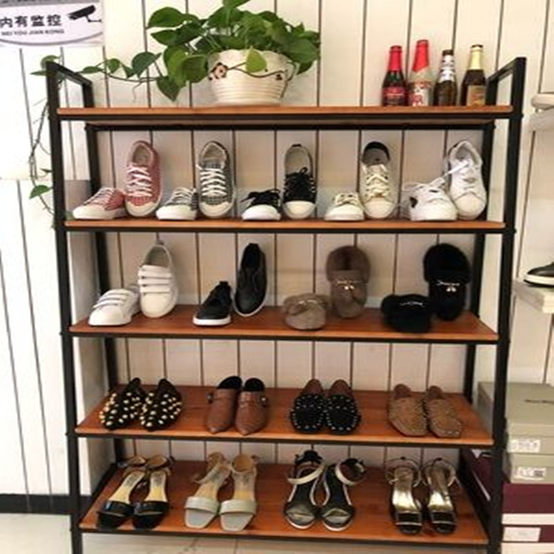 复古鞋店鞋帽陈列展示货架靠墙落地式服装店装修置物架展示柜实木