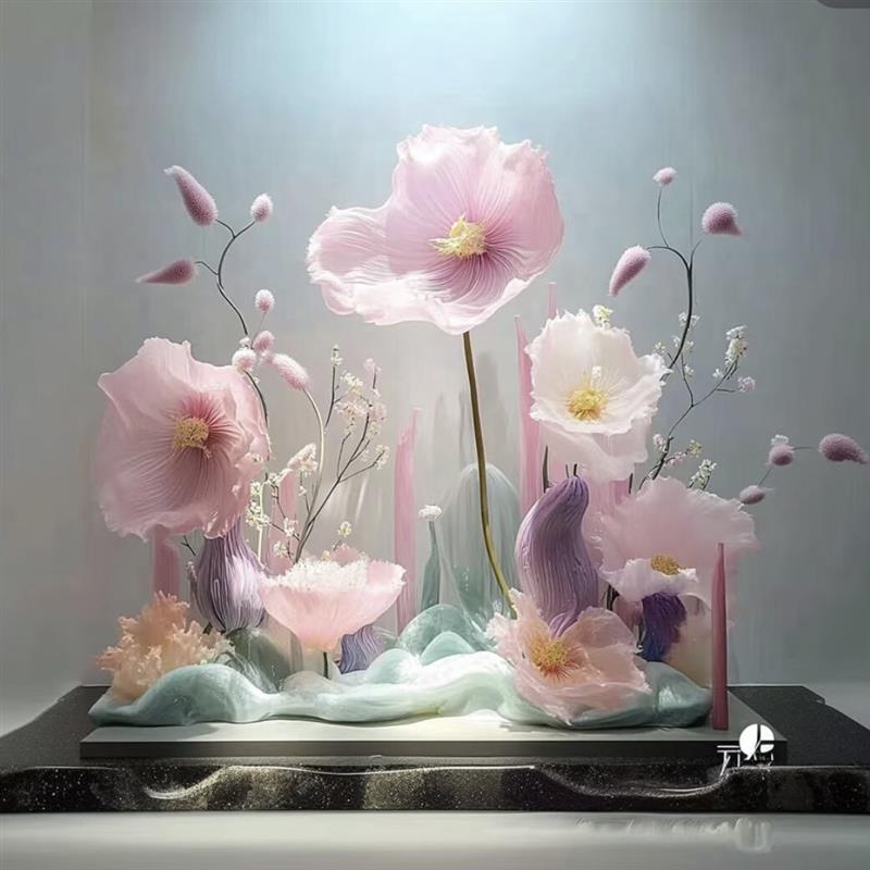 大型纸花虞美人网红花背景装饰仿真花香槟色道具商场橱窗摆件纸艺