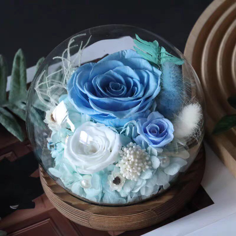 母亲节永生花玻璃罩云南花卉干花摆件康乃馨小夜灯红玫瑰花圆顶球