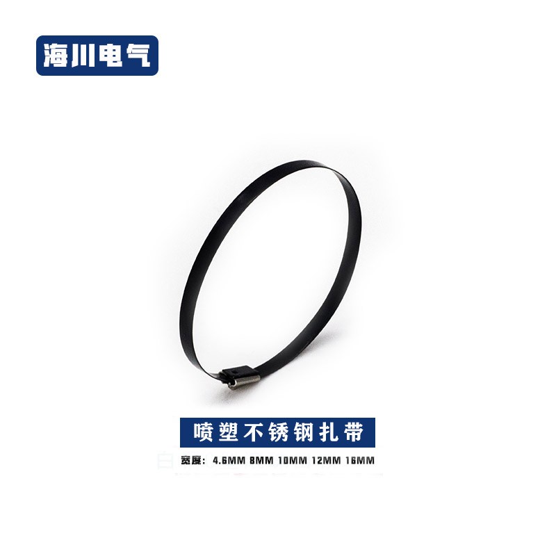 喷塑黑色304金属扎带16MM304不锈钢涂层环氧树脂抗老化耐低温自锁