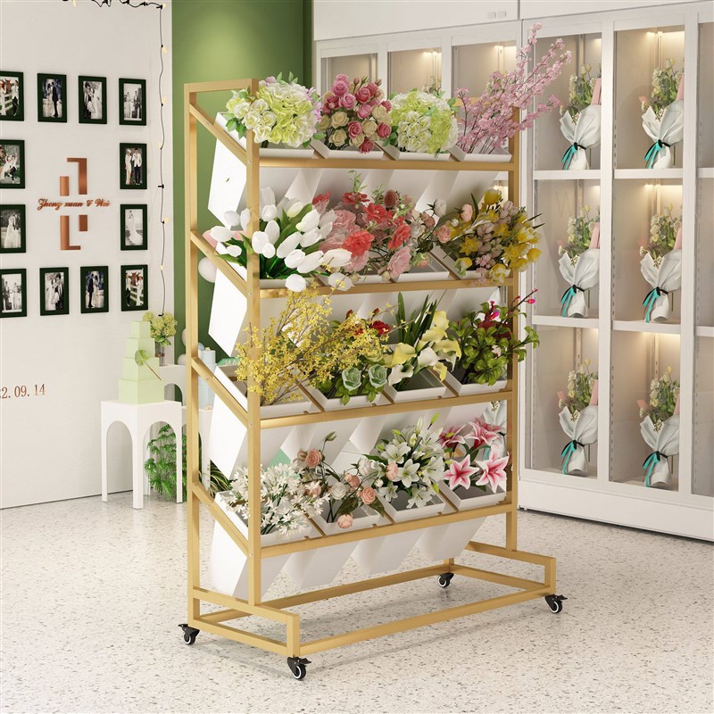 花店花架鲜花展示架室内外可移动带轮花桶架多层花卉摆放架铁架子