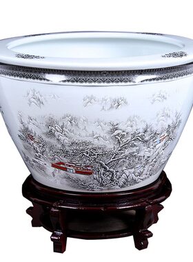 景德镇陶瓷金鱼缸陶瓷缸客厅大号睡莲锦鲤书画缸庭院阳台水缸家用