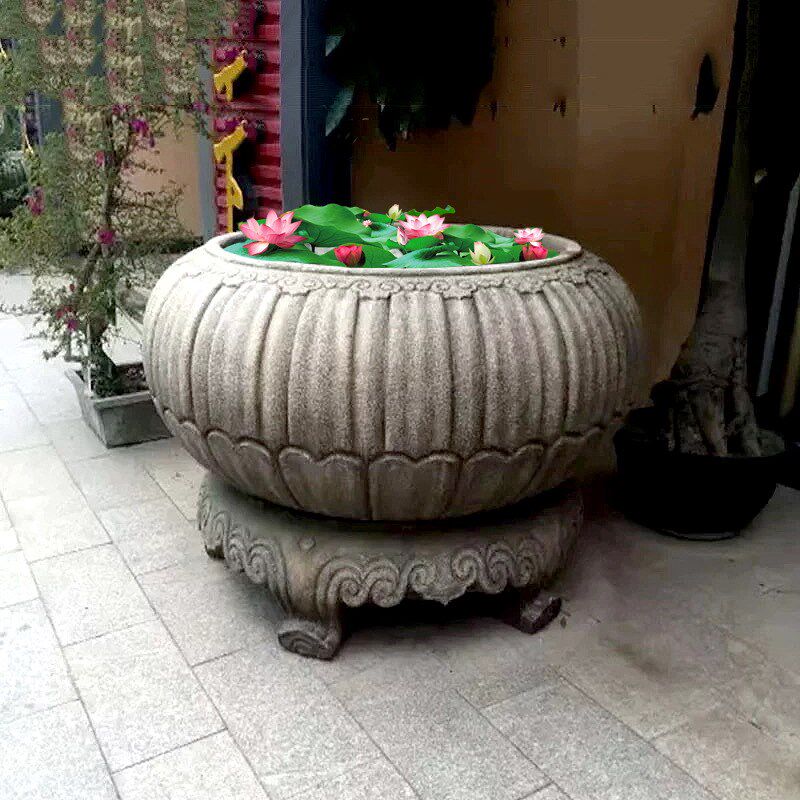 天然青石仿古长方形方形鱼缸花盆户外室内庭院圆形风水荷花缸摆件