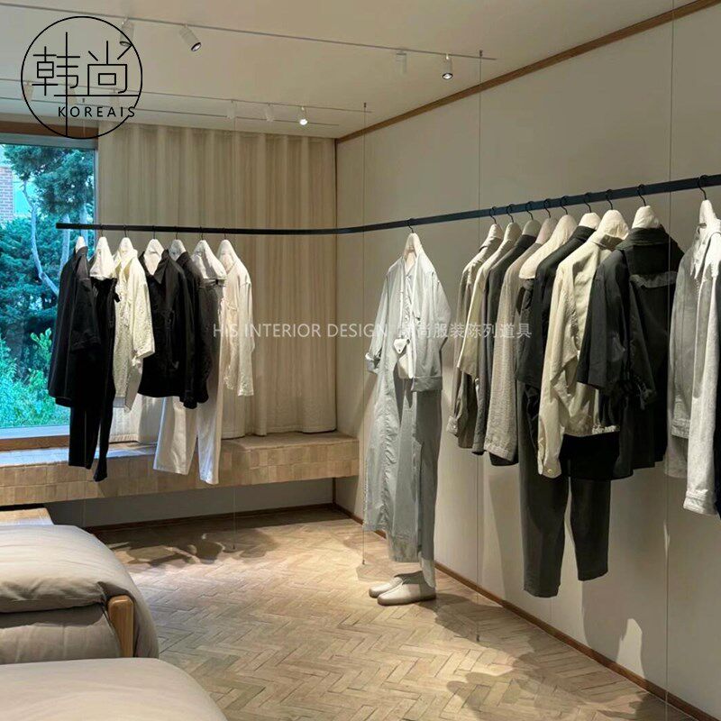 服装店上墙展示架不锈钢黑色悬挂衣架钢丝吊顶货架女装专用陈列架