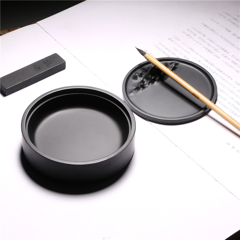 观山 名师设计 天然原石歙砚经典带盖砚台文房四宝墨海收藏端砚