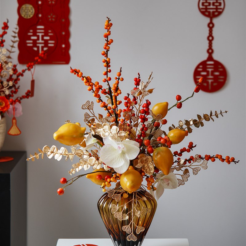 年宵花春节喜庆仿真花婚庆花束绢花客厅插花餐桌家居装饰品摆设