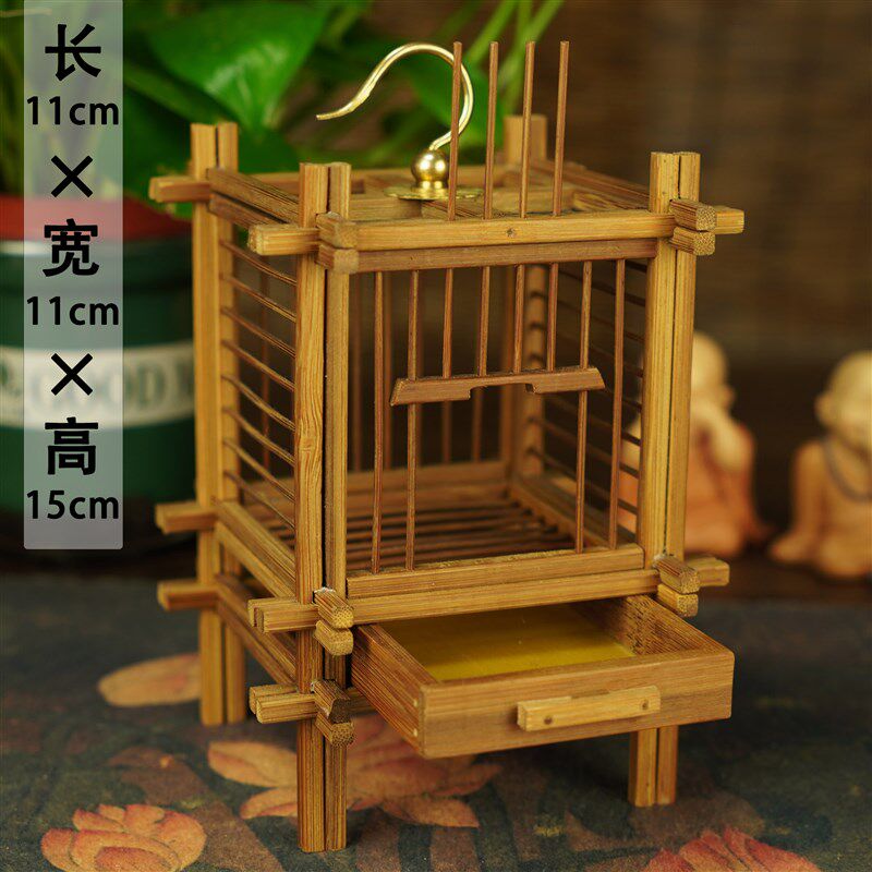 手工竹编高级蝈蝈笼 榫卯结构大号竹制鸣虫笼古建筑风格