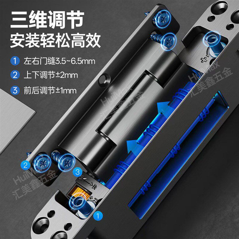 单边开槽隐形门液压合页三维可调外开免开槽铰链静音缓冲自动关门
