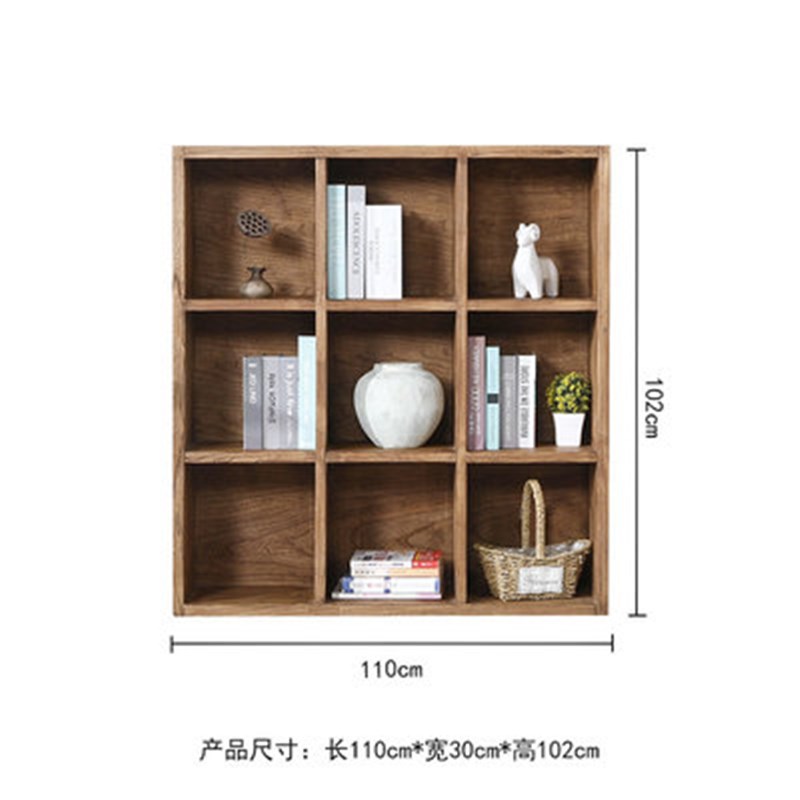 老榆木书架书柜实木落地置物架榆木格子架一体靠墙架子组合书架