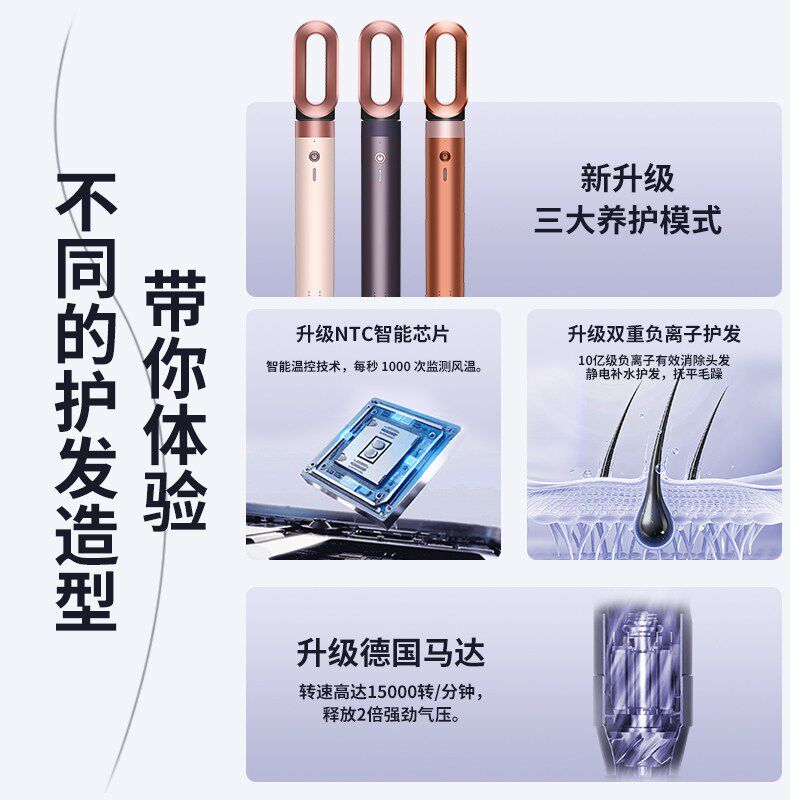 无叶高速电吹风机负离子护发卷发棒美发仪静音不伤发板夹拉直发器