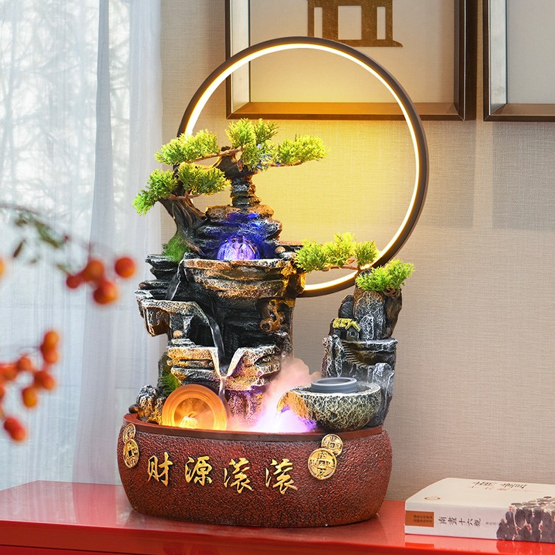 收银台聚宝盆桌面财源滚滚流水摆件循环水办公室风水轮开业送礼品