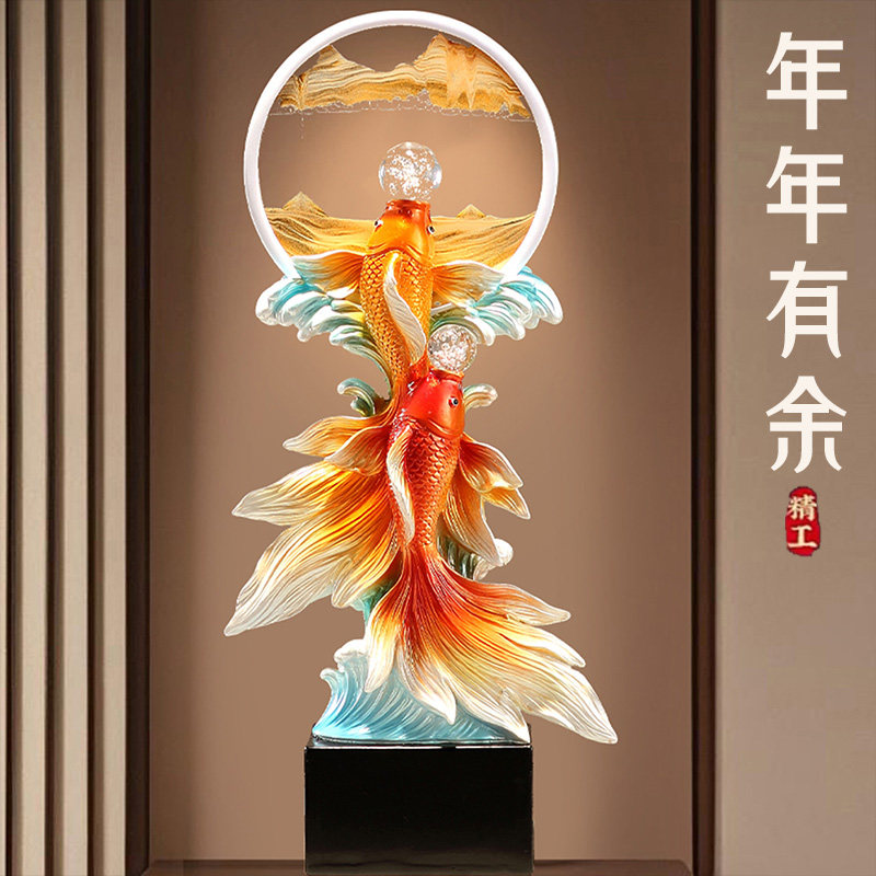 二鱼戏珠年年有余鱼摆件沙漏家居客厅电视酒柜装饰新家乔迁送礼物