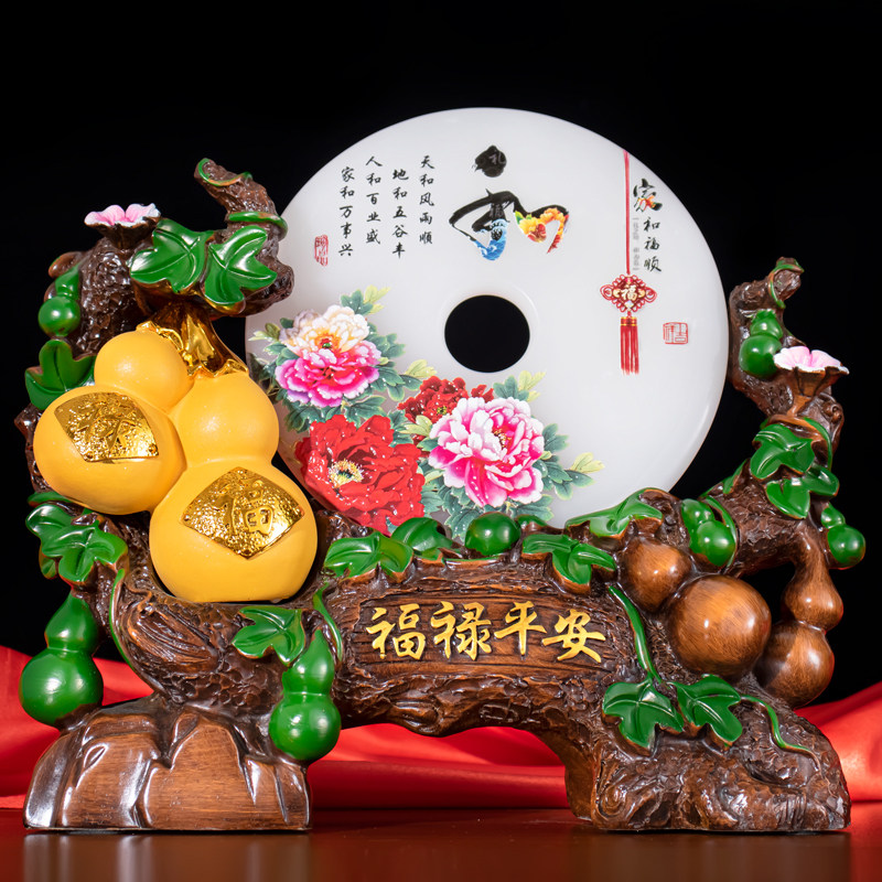 天然玉石平安扣摆件招财葫芦沙金寿桃乔迁生日礼物客厅电视柜装饰