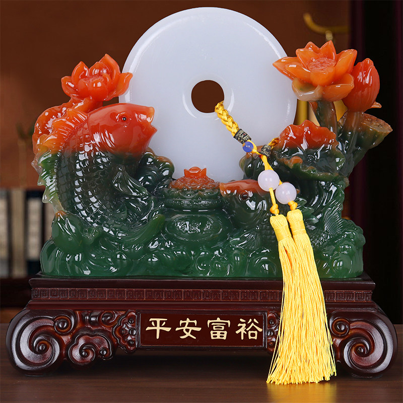 年年有余鱼摆件平安扣招财玉石客厅酒柜装饰品电视柜开业乔迁礼物