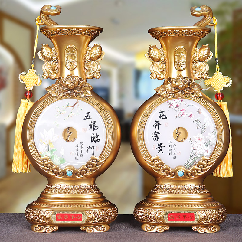 富贵平安花瓶摆件玉石平安扣乔迁开业高档礼品客厅电视柜酒柜玄关