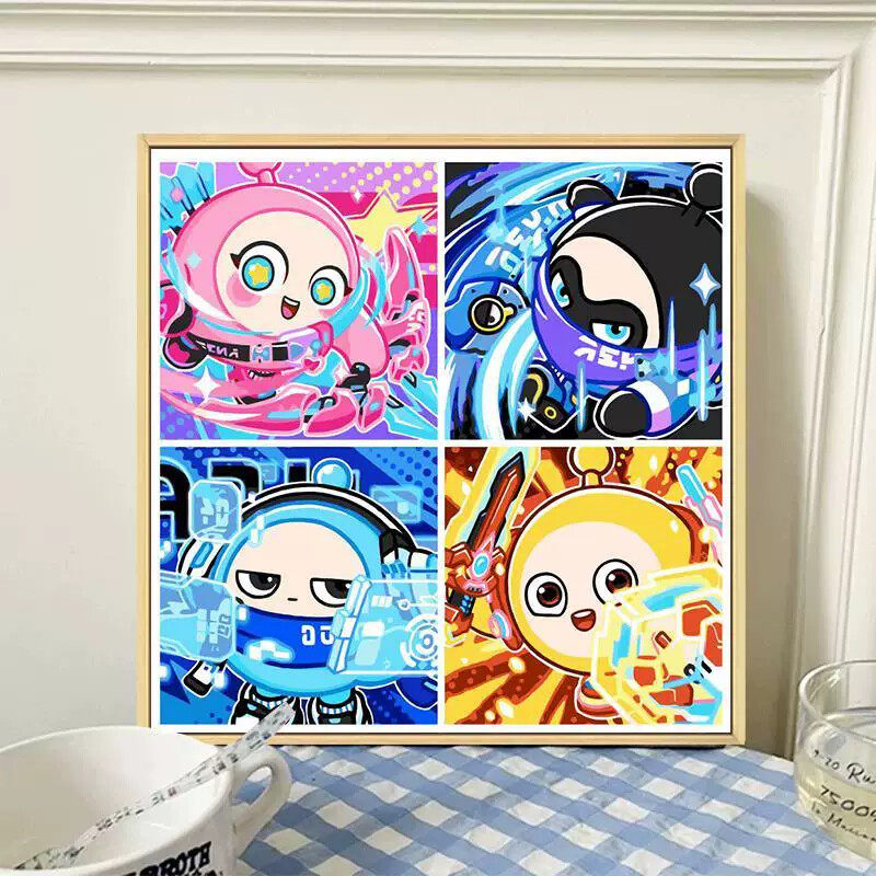 新款蛋仔派对五小只竞技装钻石画diy手工卡通粘贴画满钻带框挂画