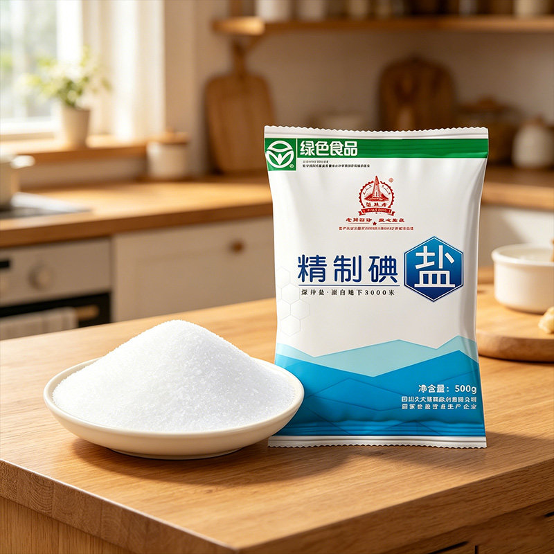 四川精制家用食用盐500g深井盐加碘炒菜盐含碘食盐矿盐商用细盐图片