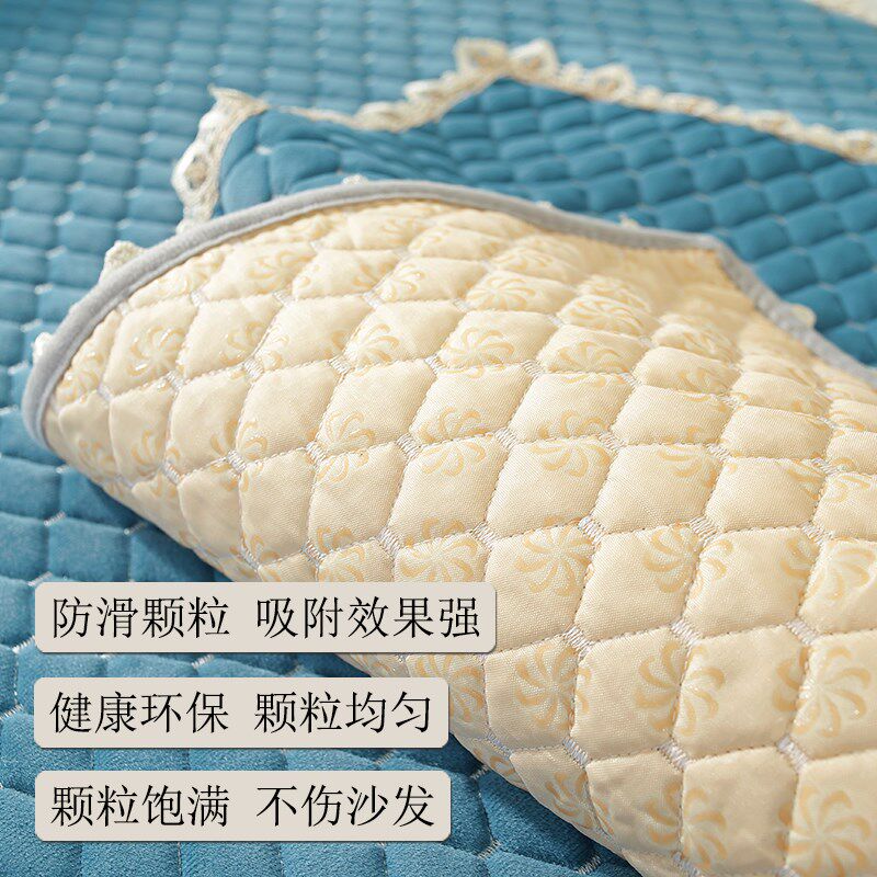 欧式短毛绒沙发垫秋冬加厚套罩贵妃全包沙发套裙边四季通用湖蓝色