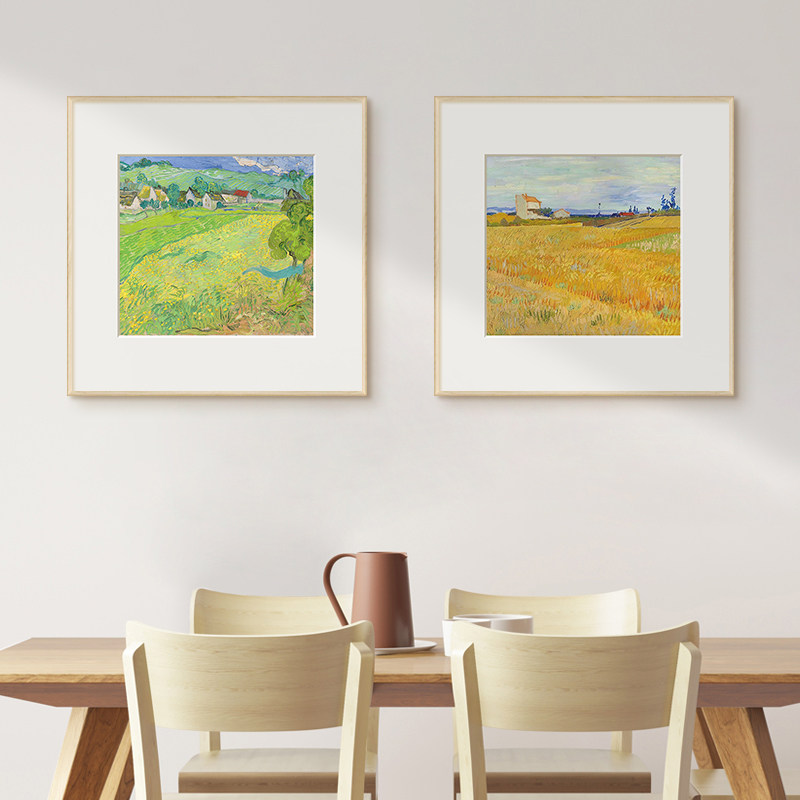 现代北欧文艺风景小众正方形客厅双联装饰画卧室床头名画田园挂画