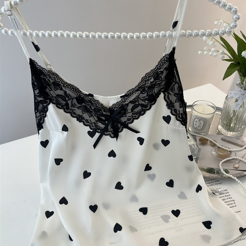 睡衣吊带短裤两件套装女夏冰丝薄款蕾丝小清新家居服碎花豹纹爱心