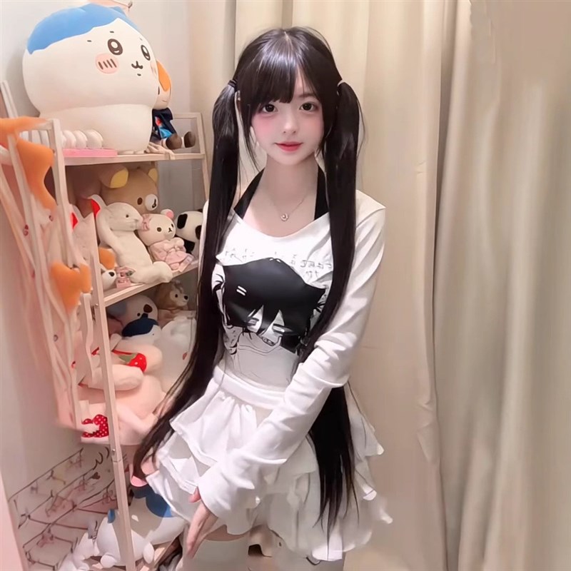 【扎好双马尾】纤韵假发女超长发100cm黑色长直发双马尾Lolita
