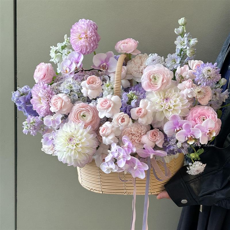 浪漫ins花篮康乃馨玫瑰混搭花束成品仿真花母亲节花束送妈妈长辈