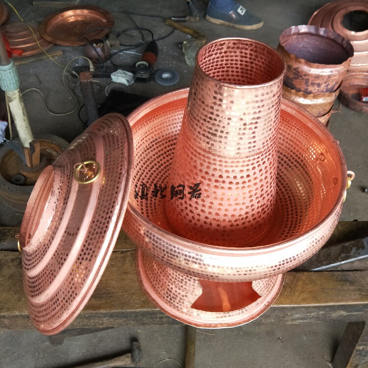 云南纯手工新款铜紫铜木炭加厚火锅野炊铜锅老北京火锅铜炊锅火锅