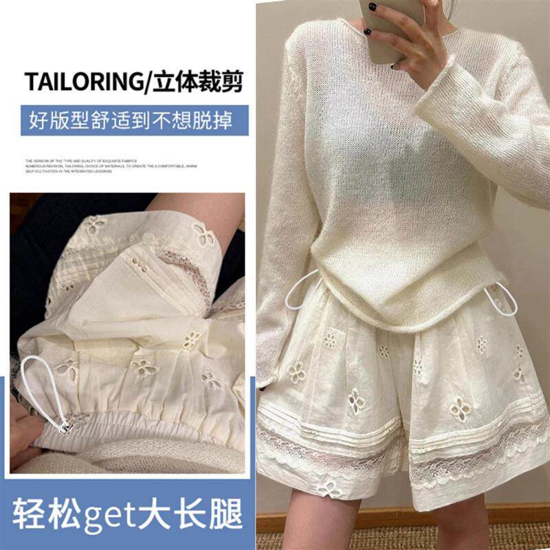 孕妇短裤夏季外穿薄款小个子阔腿裤夏装孕期不勒肚镂空蕾丝打底裤