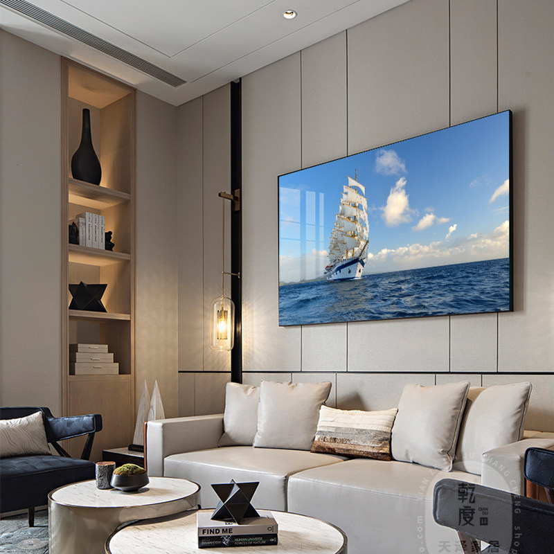 一帆风顺帆船大海水平面装饰画餐厅主卧室客厅沙发背景画挂画横幅