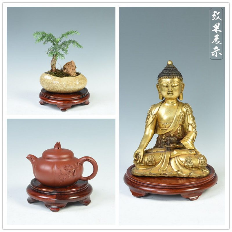 红檀木雕素圆形底座 红木花瓶底座实木质佛像花盆景奇石摆件底座