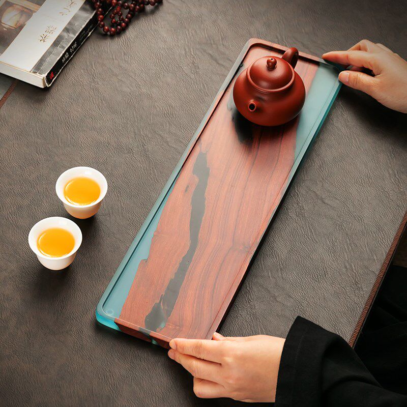 小叶红檀茶盘实木长方形大号功夫茶台茶具托盘客厅排水式茶海干泡