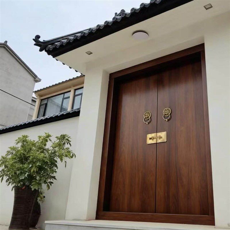 新中式仿古大门菠萝格庭院别墅农村自建房进户实木大门祠堂门定制