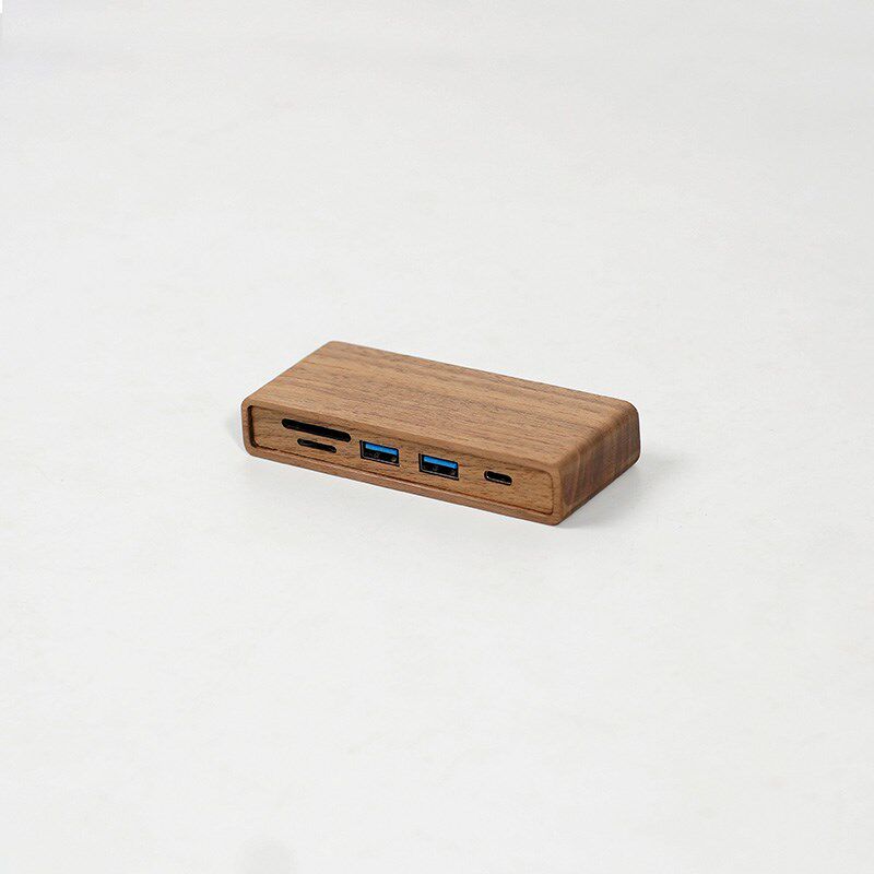 实木黑胡桃电脑显示器增高架专用桌下USB3.0接口分线器扩展坞HUB