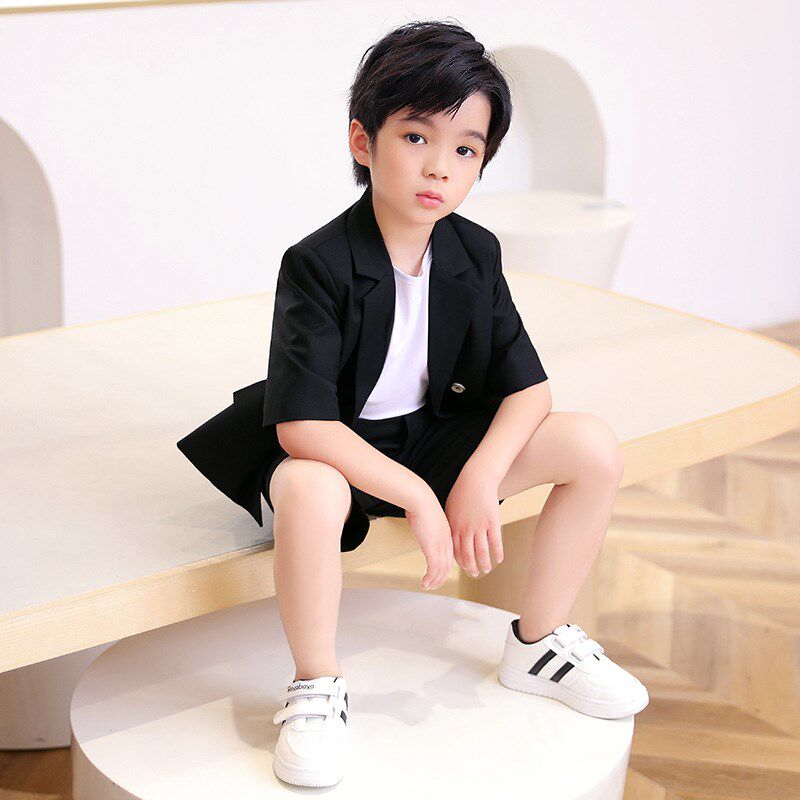 男童西装套装短袖夏季主持走秀表演男孩宝宝花童礼服儿童英伦西服