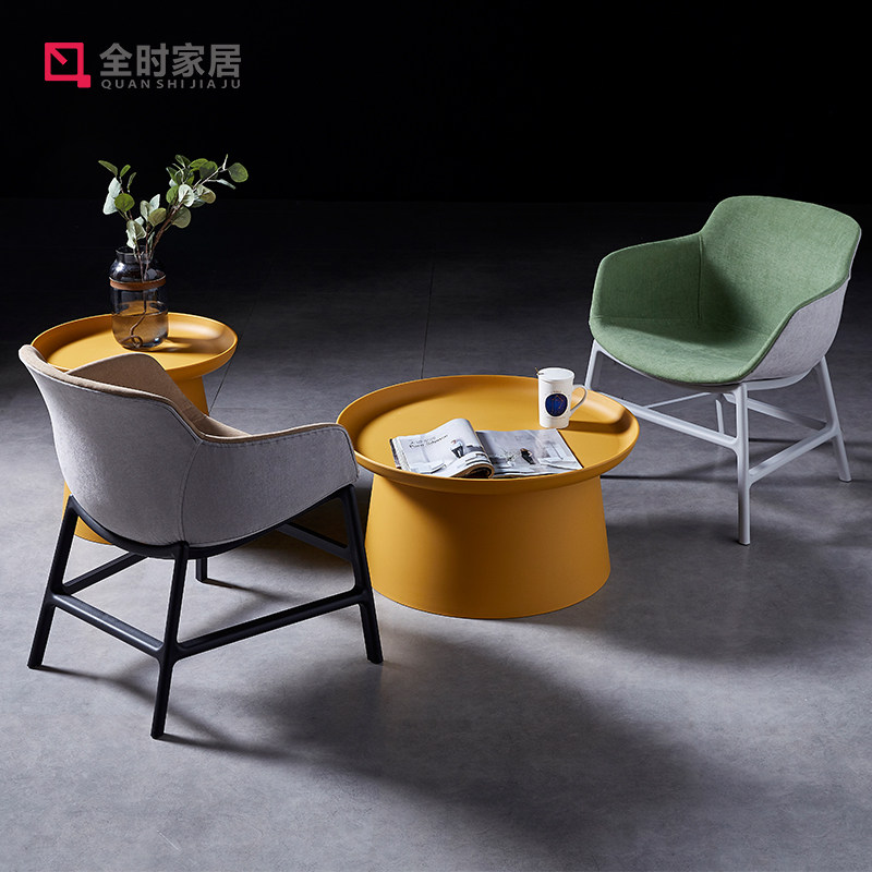 北欧创意小沙发椅单人简约休闲洽谈靠背餐椅家用网红塑料凳子加厚