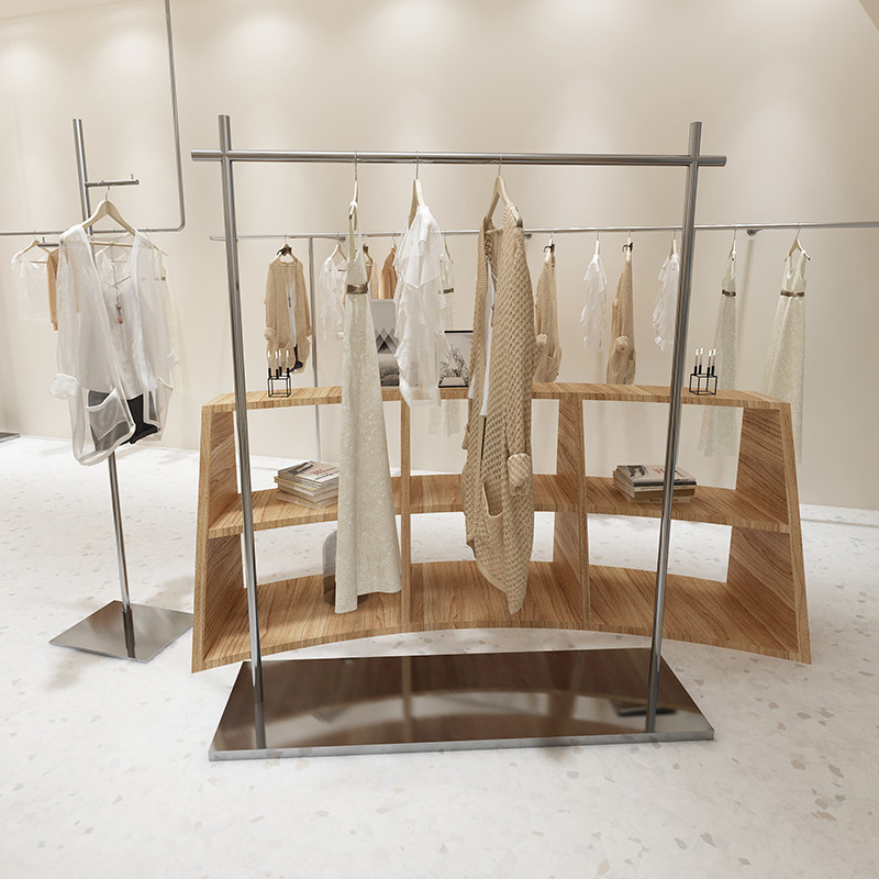 衣架服装店专用不锈钢女装店展示架落地式挂衣架银色衣服架子货架