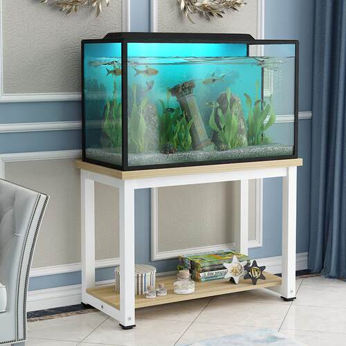 精品钢木鱼缸架子铁艺实木桌式龟缸置物柜不锈钢水族箱缸底座台子