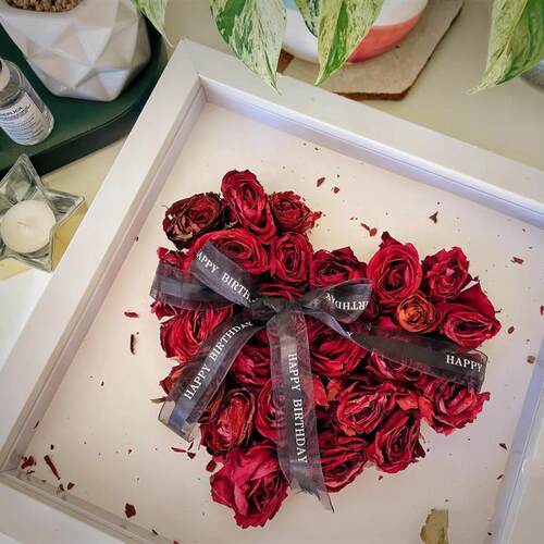 玫瑰真花干花相框摆台装饰diy材料包手工情人节生日礼物送人女朋