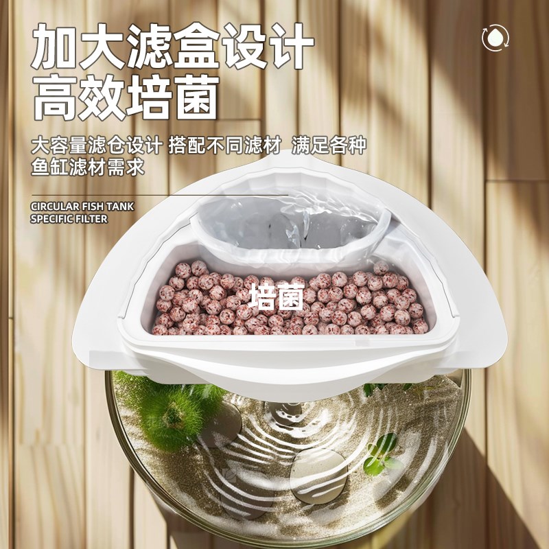 圆形玻璃鱼缸过滤器增氧三合一小型过滤盒一体机滴流盒瀑布静音净