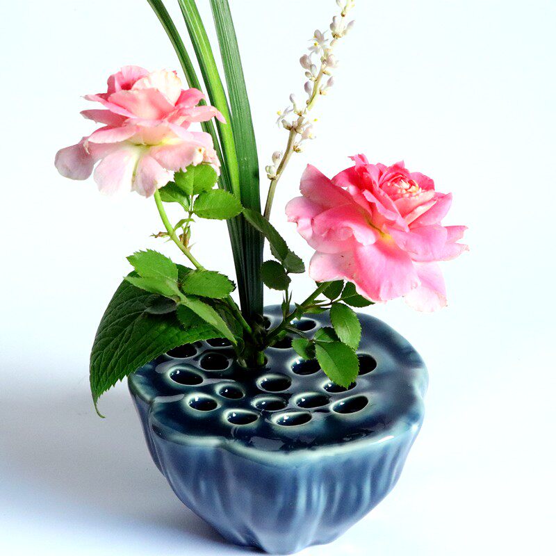 禅意中式花瓶陶瓷莲蓬巢花器日式插花器皿茶席桌面特色居家摆件