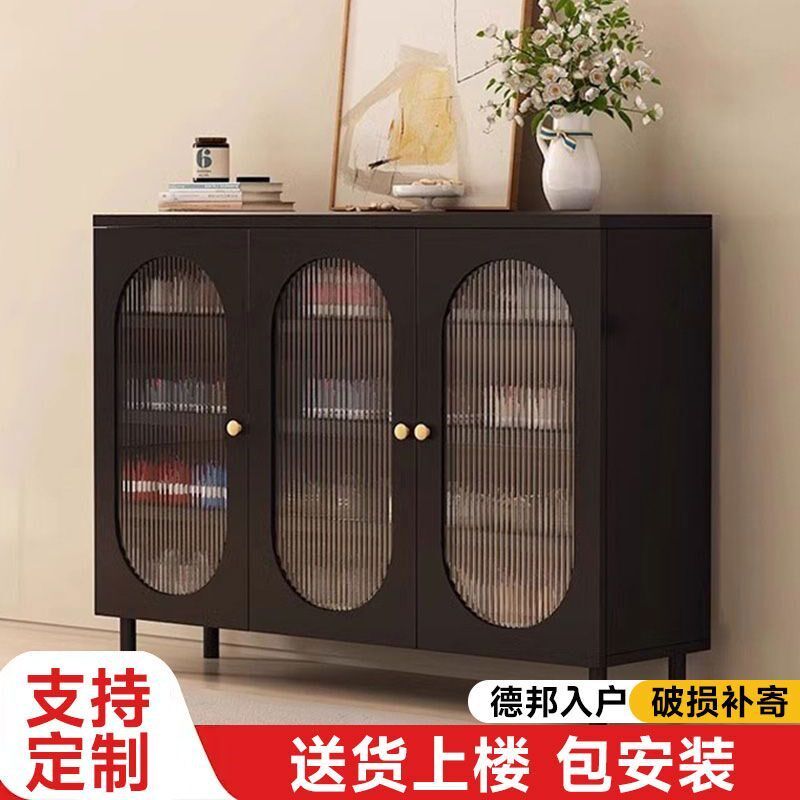 新款复古黑色鞋柜门口家用藤编门黑色鞋柜中古风入户门鞋柜大容量