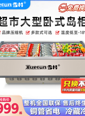 雪村冰柜商用大容量冷柜卧式岛柜保鲜冷冻两用冰箱点菜冷藏展示柜