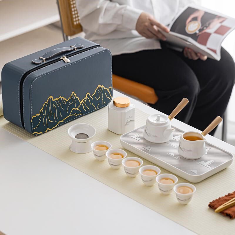 羊脂玉旅行功夫茶具套装家用2024新款户外便携式泡茶盖碗茶壶杯子