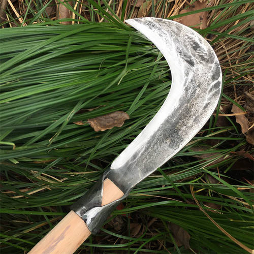 纯手工锻打镰刀割草刀弹簧钢农用砍柴镰老式砍割两用弯廉加厚砍草